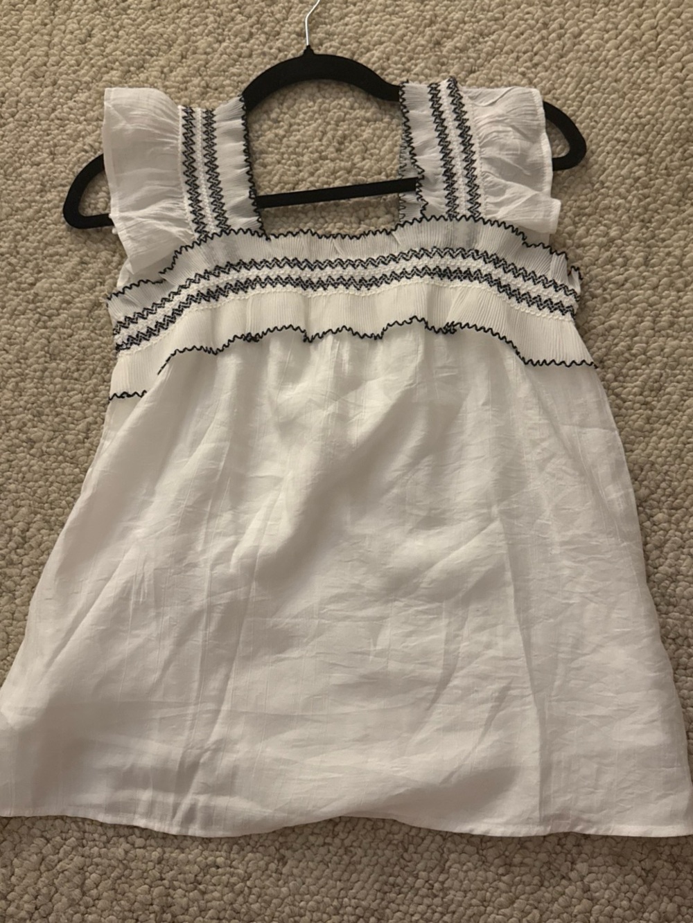 SHEIN White Sleeveless Smocked Top with Black Embroidered Trim